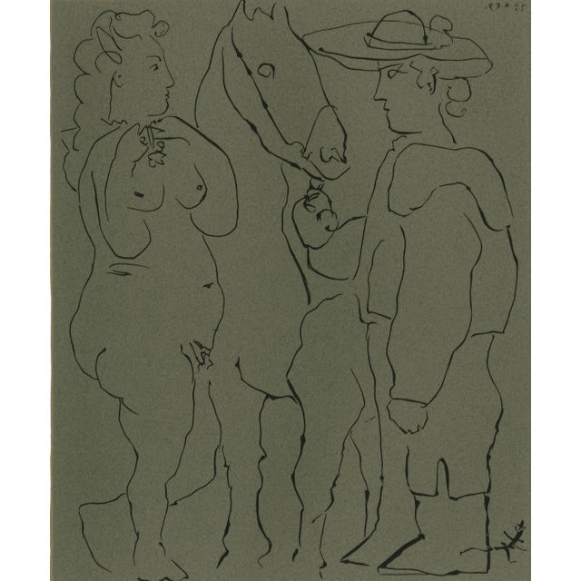 Original 1962 linoleum cut engraving (linocut) after and approved by Pablo Picasso from "Picasso Linoleum Cuts Bacchanals,...