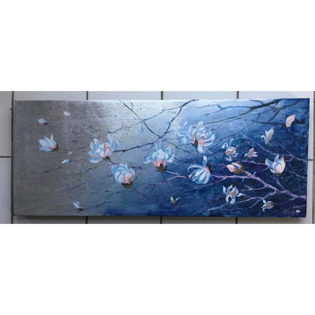 Contemporary “Magnolia Bloom” Acrylic and Metal Leaf on Canvas by T. Nivina For Sale - Image 9 of 9