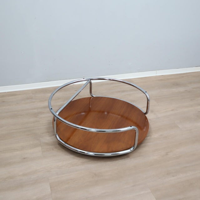 Metal Large Italian Round Chrome and Smoked Glass Coffee Table on Wheels, 1970s For Sale - Image 7 of 13