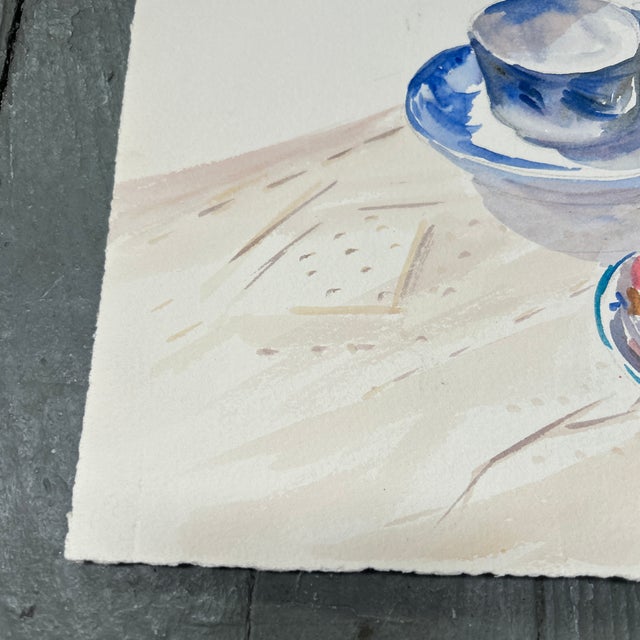 1980’s Original Impressionist Bouquet on Table Still Life Watercolor Painting For Sale - Image 4 of 5