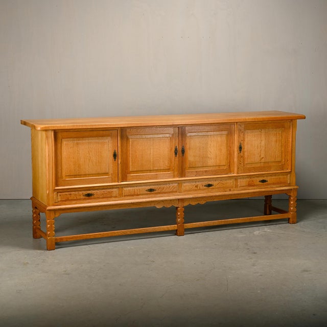 Mid-Century Modern Mid-Century Modern Brutalist Sideboard in Oak by Henning Kjærnulf, 1960s For Sale - Image 3 of 18