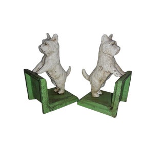 White Scottie Dog Cast Iron Bookends - a Pair For Sale