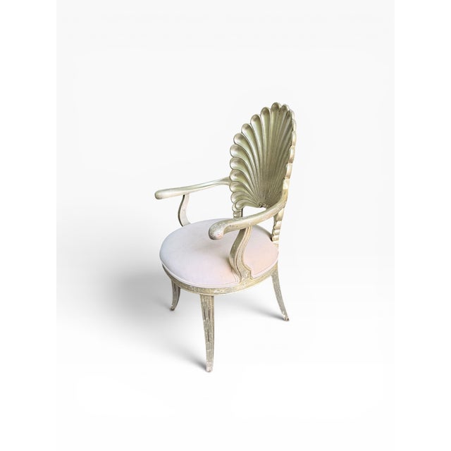 Rococo Late 20th Century Hollywood Regency Silver Leaf Shell Back Armchairs in Brunschwig & Fils Velvet – Pair For Sale - Image 3 of 13