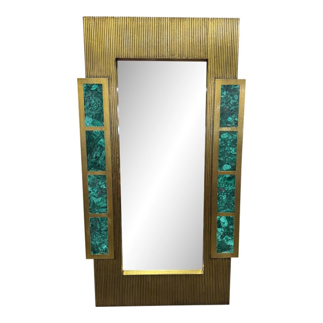 Mr Brown London Brass & Malachite Mirror For Sale