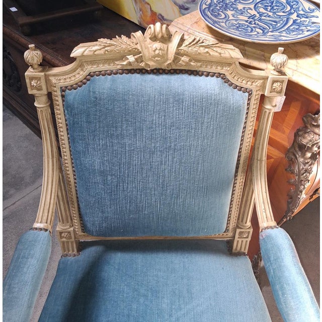 1930s Louis XVI Style Armchair in Lacquered Wood, 1930s For Sale - Image 5 of 6