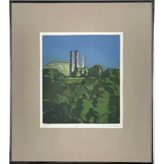 Circa 1960 "NJ" Woodcut Print by Linda Plotkin, Framed For Sale