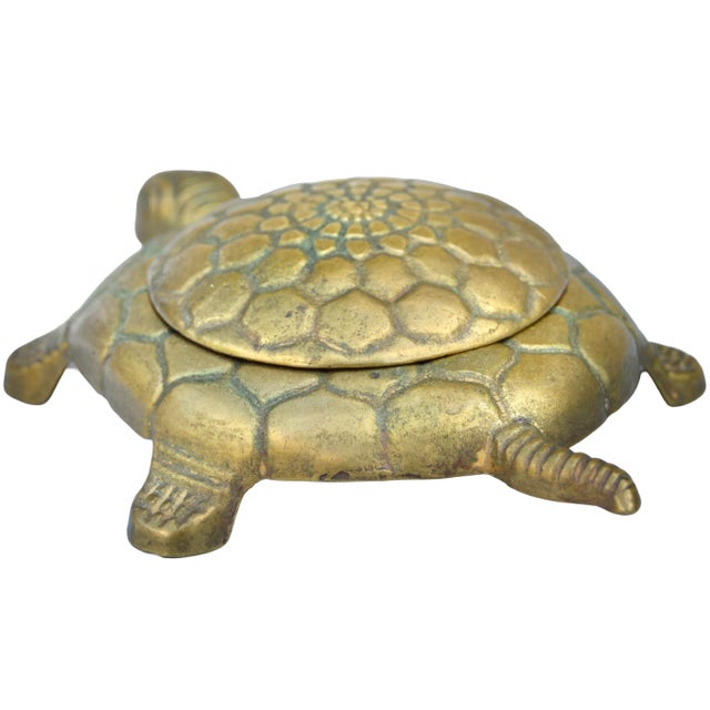 Mid 20th Century Handcrafted Italian Brass Turtle-Figurine Box Accent For Sale - Image 4 of 9