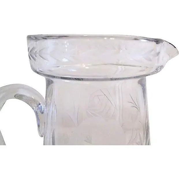 Glass Mid-Century Crystal Etched Carnations Pitcher For Sale - Image 7 of 7