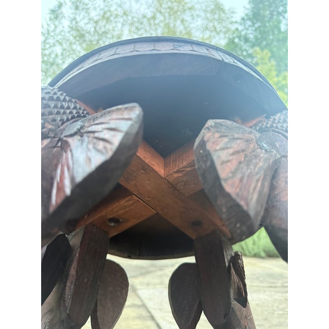 Antique Anglo-Indian Hand-Carved Elephant Side Table With Bone Inlay For Sale - Image 13 of 18