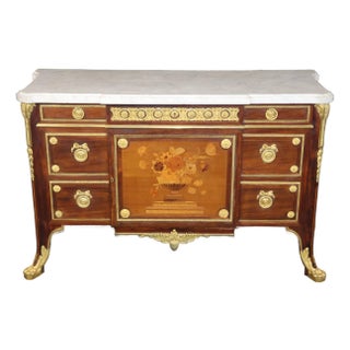 Late 19th Century Signed Lexcellent Superb Quality Louis XV Inlaid Marble Top Commode For Sale