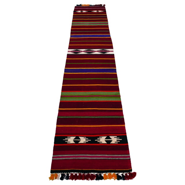 1990s Hand Made Short Narrow Runner Rug Turkish Kilim Hallway Rug - 1′11″ × 9′7″ For Sale - Image 4 of 12