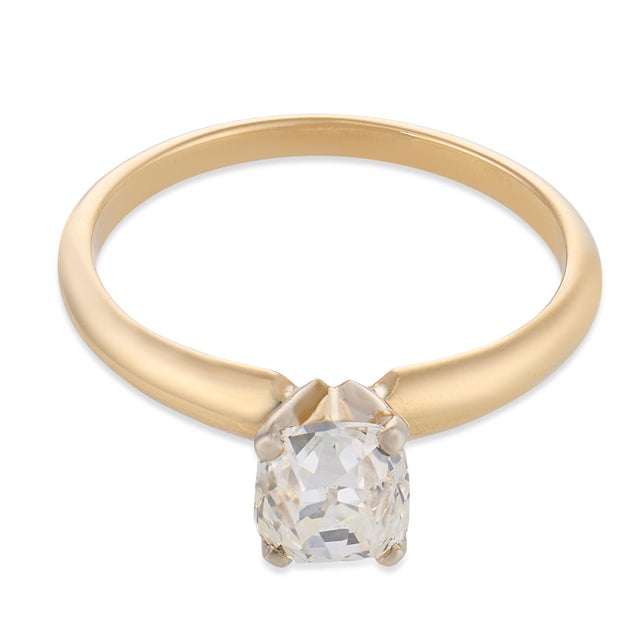 Contemporary Mid 20th Century Gia 0.91 Carat Old Mine Cut Diamond 14k Yellow Gold Solitaire Engagement Ring, Size 5.75 For Sale - Image 3 of 5