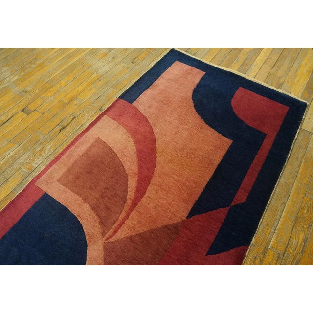 Brick Red 1920s Colorful Abstract Modernist Antique Chinese Art Deco Carpet 2'10'' X 5'9'' Wool Knotted Rug For Sale - Image 8 of 9