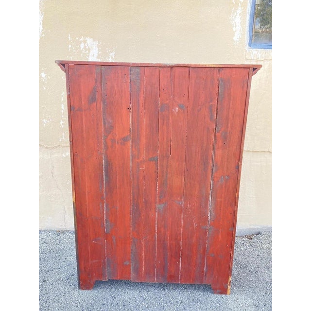 Late 20th Century Country Farmhouse Red & Blue Forest Carved Wardrobe Tv Entertainment Cabinet For Sale - Image 12 of 12