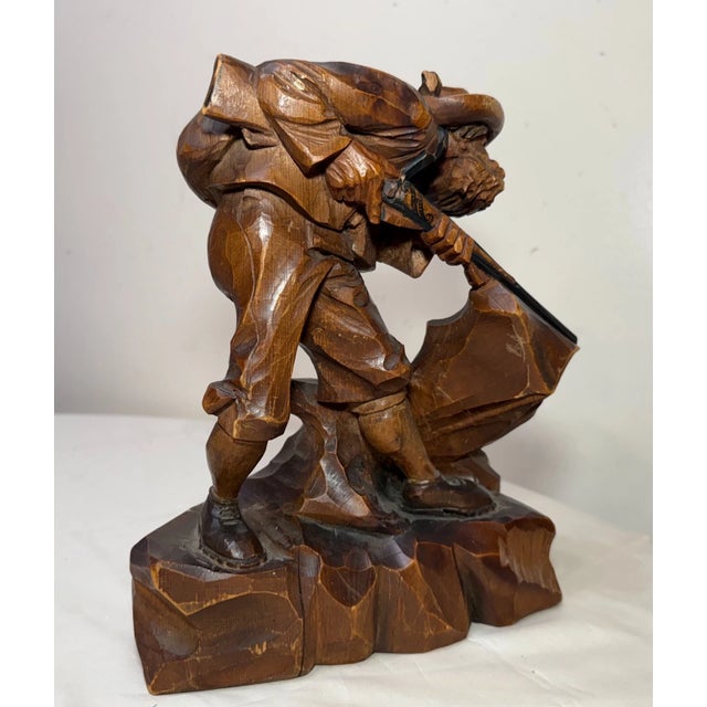 1940s Share Antique Hand Carved Wood Folk Art Hunting Man With Rifle Sculpture Statue Figure For Sale - Image 5 of 14