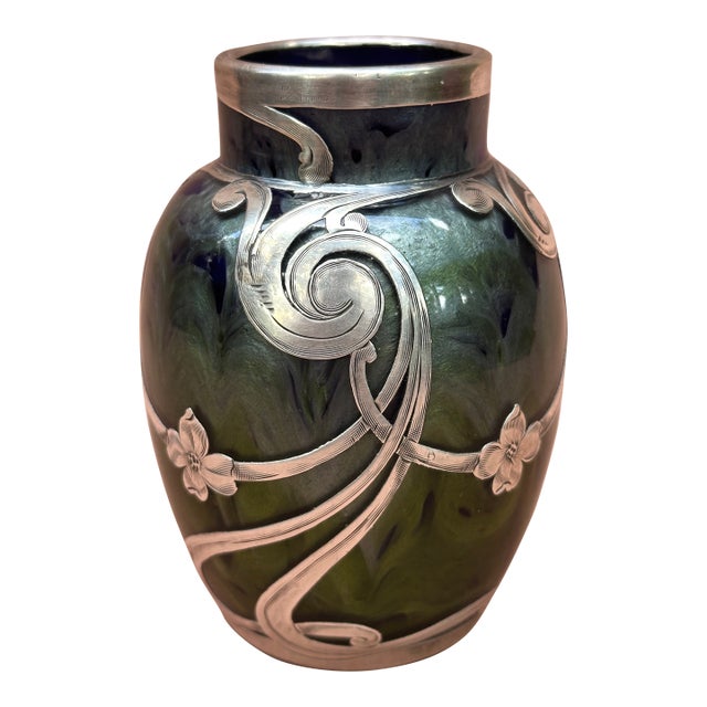 Art Nouveau Loetz Titania Silver Overlay Vase For Sale