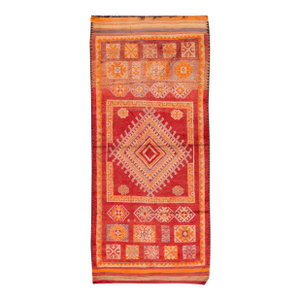 Vintage 1940s Red and Orange Moroccan Handmade Wool Rug, 5.10x13.02