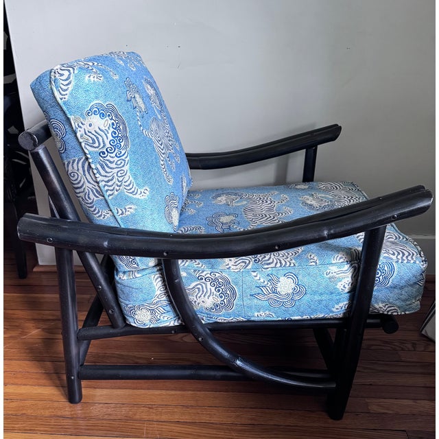 Mid 20th Century Black Rattan Bamboo Lounge Chair in the Manner of Ficks Reed For Sale - Image 11 of 16