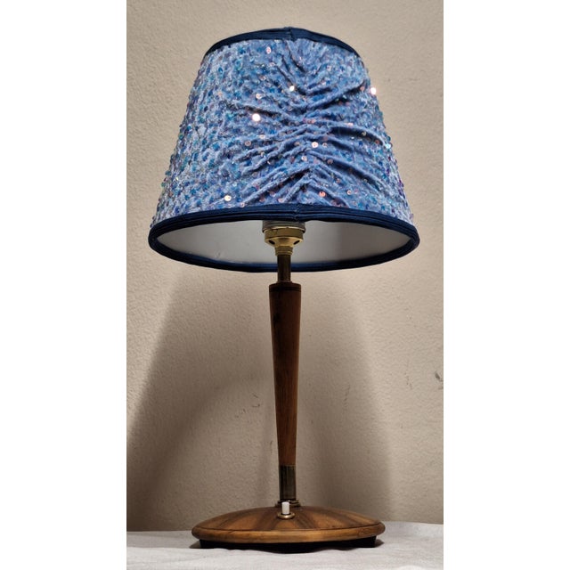 Art Deco Table Lamp with Walnut Base and Fabric Shade, 1930s For Sale - Image 6 of 10