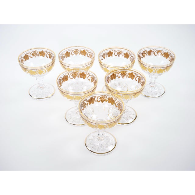 Val Saint Lambert Set of 12 Gilt Gold-Decorated Champagne Coupe Glass Service For Sale - Image 11 of 13