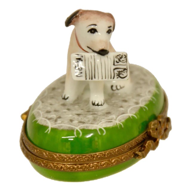 Limoges Puppy Accent Trinket Box For Sale