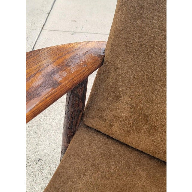Brown Old Hickory Lounge Chair W/ Suede Upholstered in Suede For Sale - Image 8 of 8