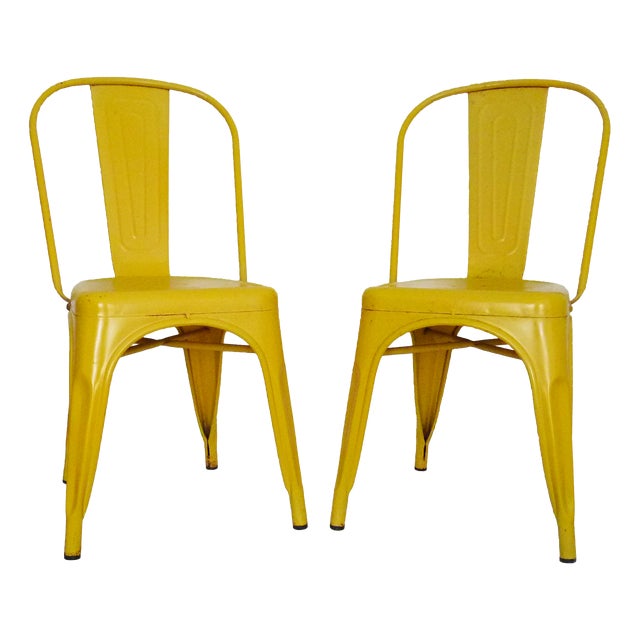 Tolix Chairs in Yellow Metal by Xavier Pauchard, 1970s, Set of 2 For Sale
