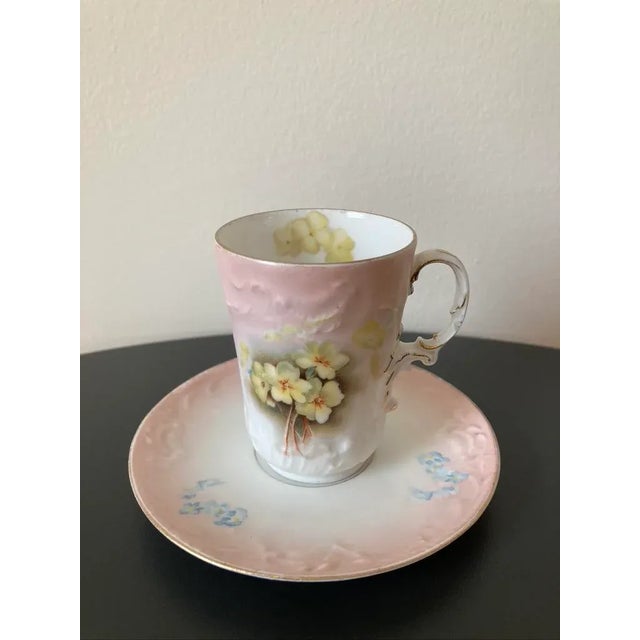Antique Austrian Belle Epoque Pink Floral Porcelain Coffee Espresso Tea Cup and Saucer by Carlsbad, Ca. 19th Century For Sale - Image 12 of 12
