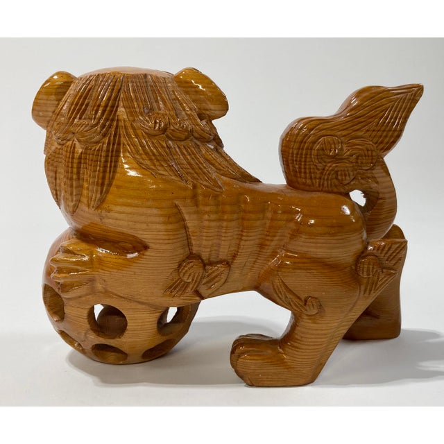 Late 20th Century Vintage Hand-Carved Wood Foo Dog Figure For Sale - Image 5 of 7