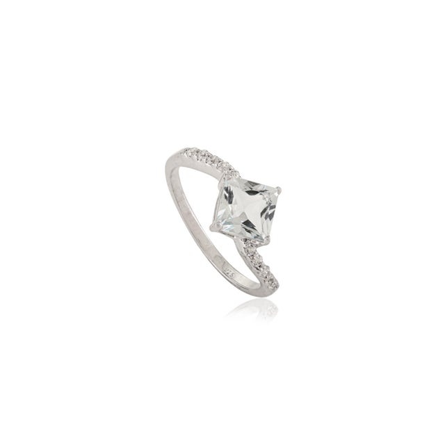 Minimalism 925 Silver Minimalist Square Cut Aquamarine Wave Band Ring - Size 8.5 For Sale - Image 3 of 10