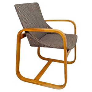 Mid-Century Modern Italian Solid Wood and Grey Fabric Armchair, 1960s
