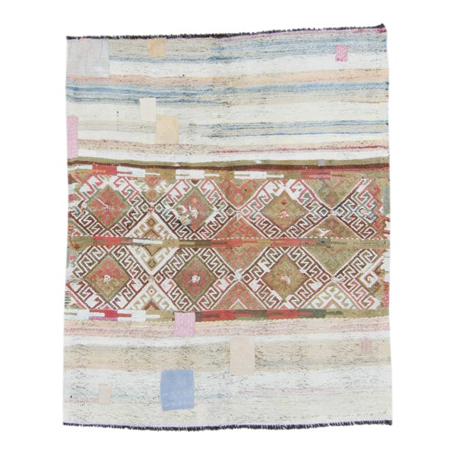 1960s Vintage Beige Brown Purple Handwoven Wool Kilim Rug For Sale