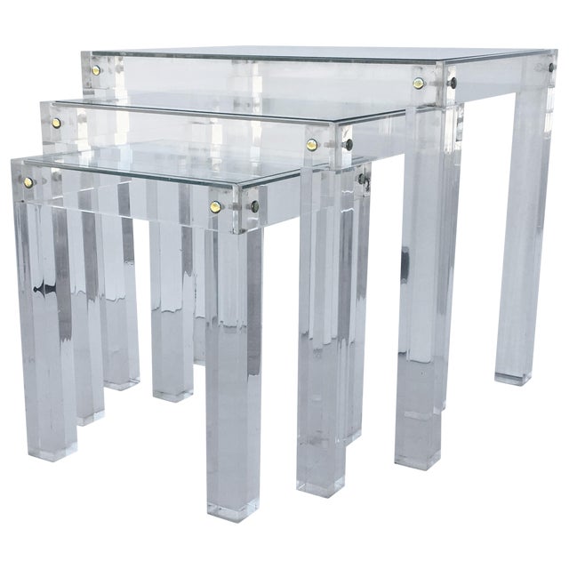 Set of Vintage Lucite and Glass Nesting Tables For Sale