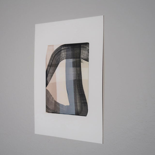 Original Abstract Wabi Sabi Gestural Painting on Paper in Charcoal, Taupe, and Champagne For Sale - Image 4 of 9