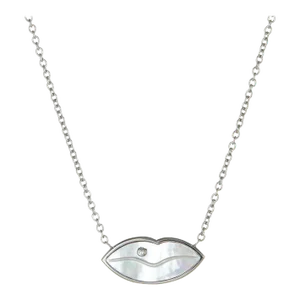 Mid 20th Century Hot Lips Necklace Diamond Mother of Pearl 18 Karat White Gold Chain