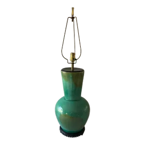 Large Vintage Teal Glazed Ceramic Table Lamp