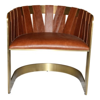 Modern Baker Furniture Kara Mann Milling Road Bronze Metal Leather Sling Chair For Sale
