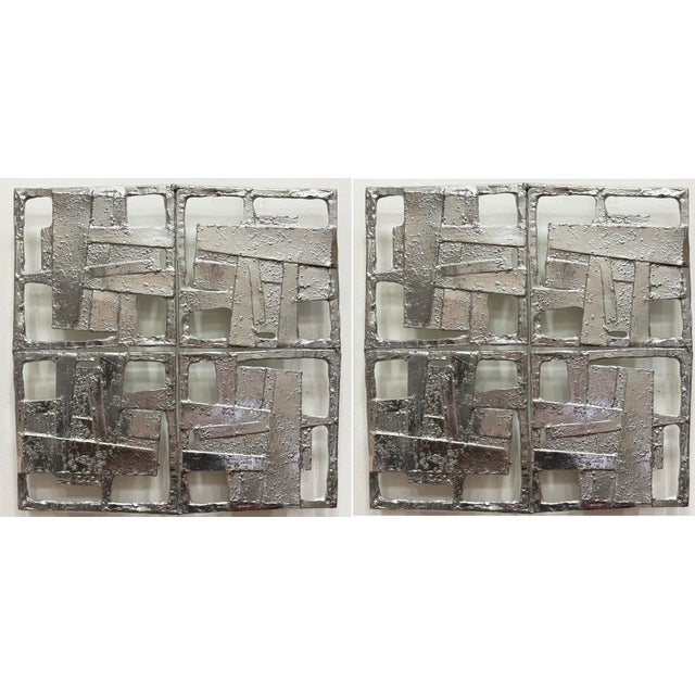 Abstract Vintage Brutalist Cast Metal Wall Sculptures, Pair For Sale - Image 10 of 10
