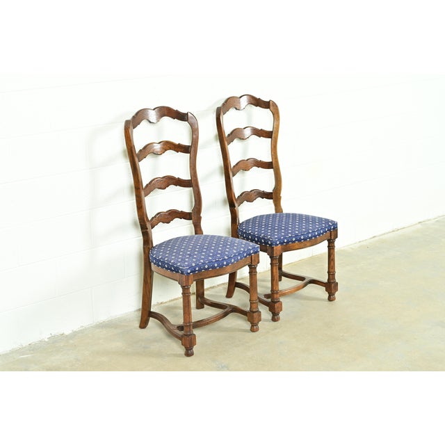 Century Furniture Century Furniture French Country Carved Solid Oak Ladder Back Side Chairs or Dining Chairs, Pair For Sale - Image 4 of 13