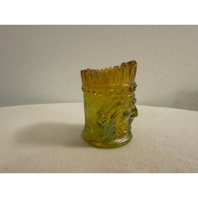 Fenton Art Glass Company 1960s Amber Carnival Glass Face Toothpick Holder | Figural Glass Crown Vase / Trinket Cup For Sale - Image 4 of 8