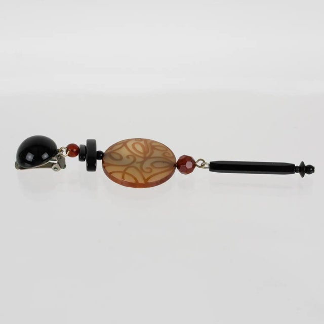 Angela Caputi Honey and Black Dangle Resin Earrings Arabesque Design For Sale In Atlanta - Image 6 of 6