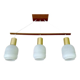 Scandinavian Pendant Light in Glass and Teak, 1960s For Sale