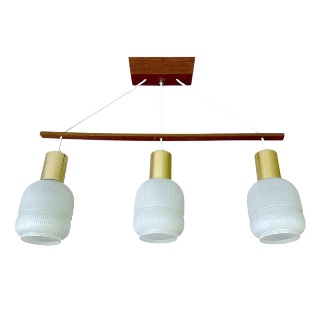 Scandinavian Pendant Light in Glass and Teak, 1960s For Sale