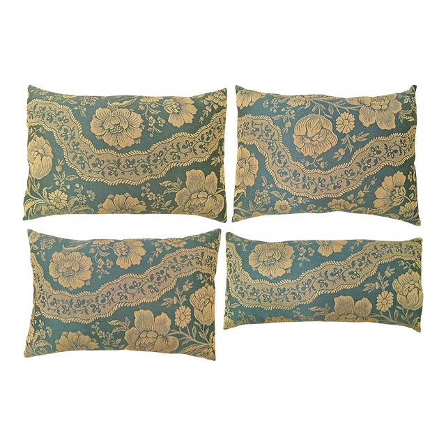 1960 Decorative Vintage European Chinoiserie Fabric Pillows with Floral - Set of 4 For Sale