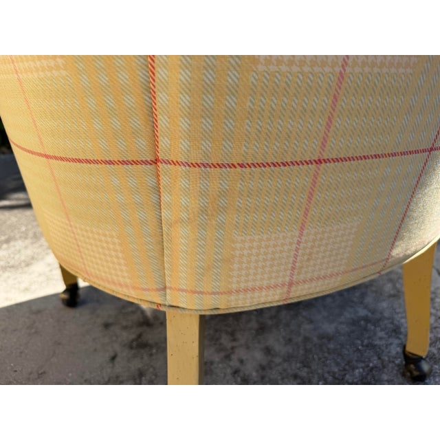 Vintage Sherrill Furniture Bucket Dining Chairs on Casters in Plaid Upholstery, Set of 4 For Sale - Image 12 of 16