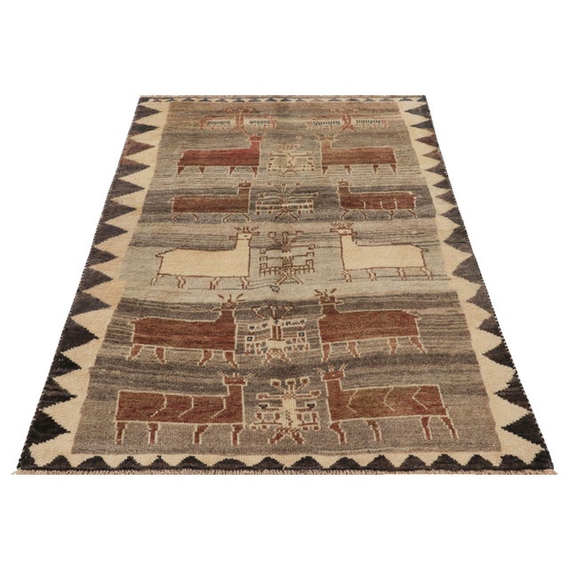 1950s Vintage Gabbeh Persian Rug With Beige-Brown Animal Pictorials - Rug & Kilim For Sale - Image 5 of 9