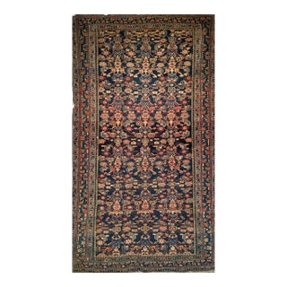 Early 20th Century Persian Senneh Area Rug, Hand-Knotted Allover Herati Geometric Pattern, Navy & Red, 4’ X 6’ For Sale