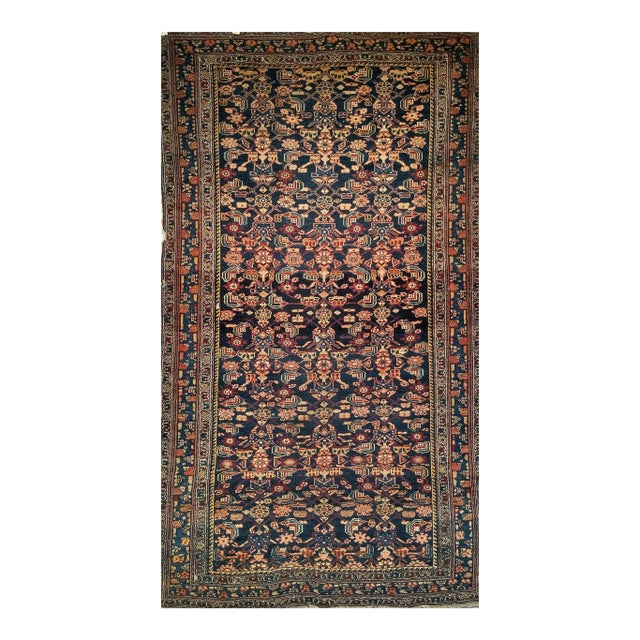 Early 20th Century Persian Senneh Area Rug, Hand-Knotted Allover Herati Geometric Pattern, Navy & Red, 4’ X 6’ For Sale