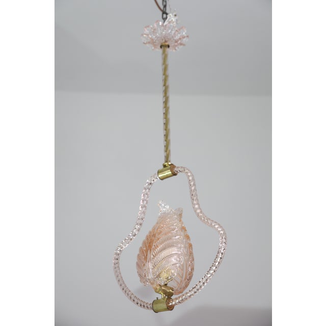1950s Mid Century Modern Pink Leaf Murano Glass Chandelier by Barovier E Toso For Sale - Image 6 of 16