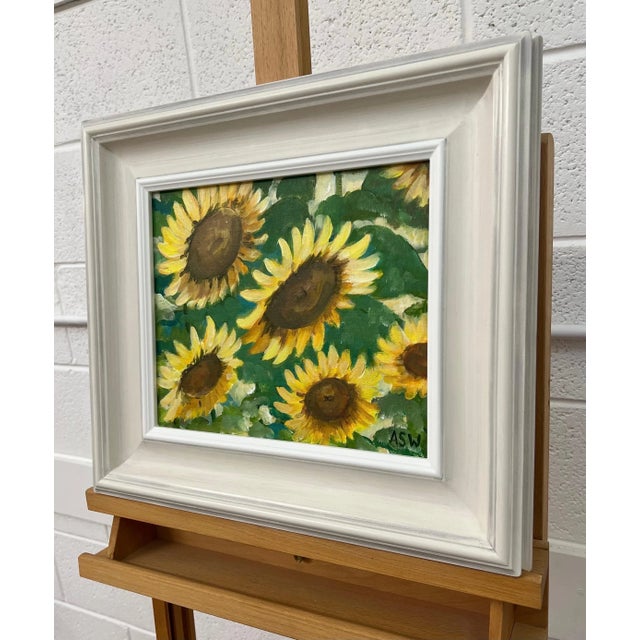 Angela Wakefield Angela Wakefield Golden Yellow Sunflowers Study on Green Background by Contemporary Artist, 2023 For Sale - Image 4 of 12